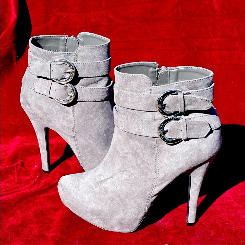 GUESS Grey Suede Bootie Heels